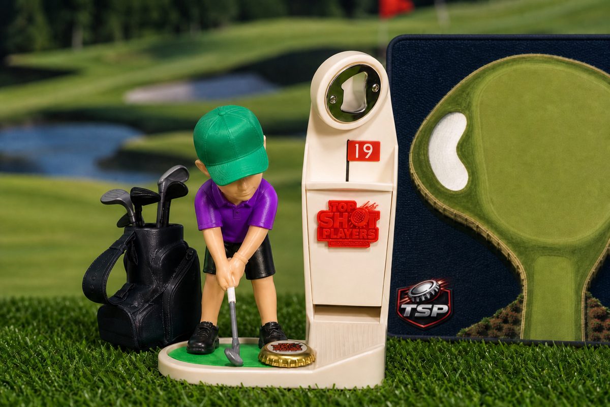 Hook-It Harry Bottle Top Golfer close-up showing engineering detail